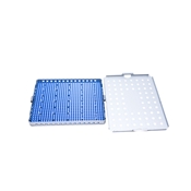 MicroSurgical Streilization Tray Anodized Aluminum Include Base, Lid, And 1 Silicone Mats Tray Size 8 1/2" X 6 3/4" X 3/4" (216mm x 172mm x 19mm) Single Layer Tray Holds An Average Of 6 Instruments     